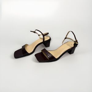 Anne Klein Women’s Sandals Size 6M Brown Leather Faux Snake Skin 2” Heel Buckle